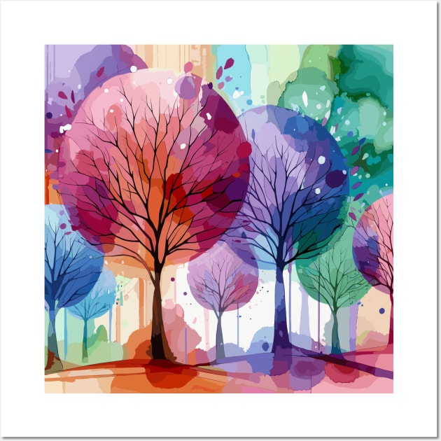 Colorful Pink Purple Pastel Abstract Trees Wall Art by Siha Arts